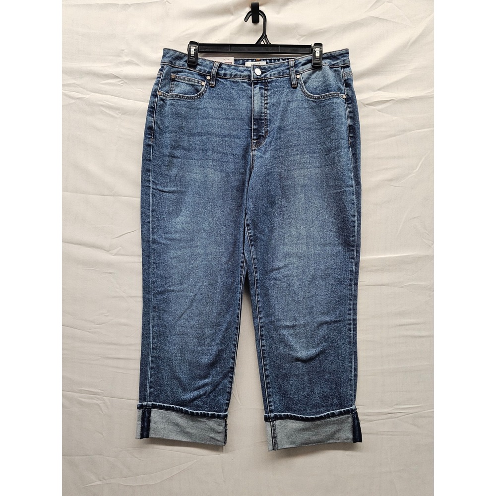 Hunter McGrady Womens Wide High Rise Jeans Blue Cotton Blend Relaxed Size 16